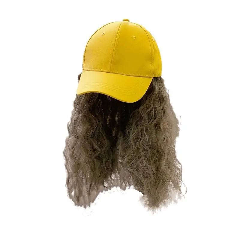 

Fashion Gril Baseball Cap Long Wigs for Children Heat Resistant Fiber Black Curly Hair Wig with Hat Synthetic Bob Wig Caps