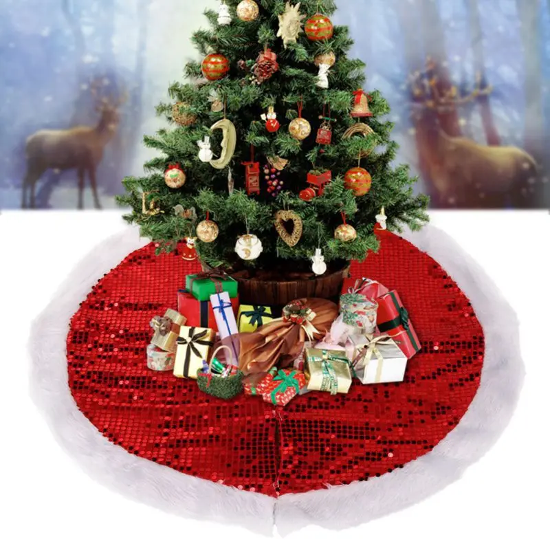 

Sequins Plush Christmas Tree Skirt With Invisible Closure Xmas Tree Decorative Mat Holiday Home Decoration Supplies