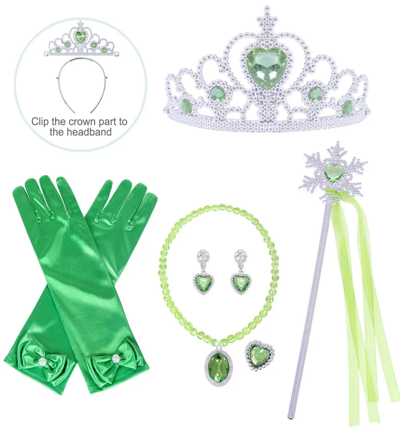 6pcs Accessories AmzBarley/длинный парик из волос Эльзы и жасмина для девочек ясельного возраста, Белоснежка, Принцесса Рапунцель, корона, волшебная палочка, перчатки, Детский костюм на Хэллоуин - Цвет: 6pcs Accessories