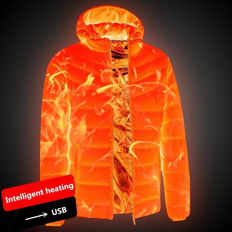 2019 Women Men Heated Jackets Outdoor Coat USB Electric Battery Long Sleeves Heating Hooded Jackets Warm Winter Thermal Clothing