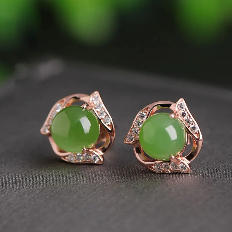 

Chaofu Jewelry 925 Silver Rose Gold Inlaid Natural Jade Hetian Jade Stud Earrings Earrings Eardrops Women's