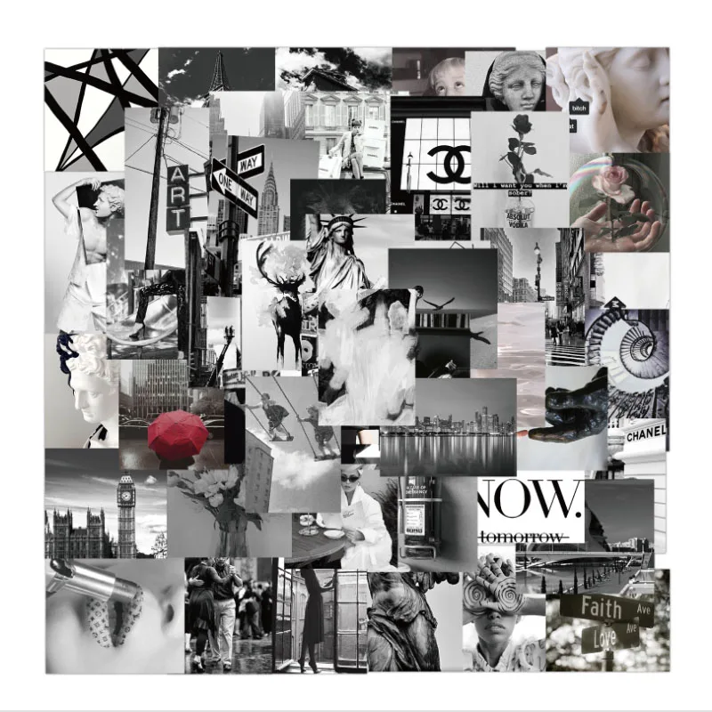 

10/30/50pcs Black And White Style Urban Decay Graffiti Waterproof Skateboard Decals Travel Suitcase Phone Laptop Luggage