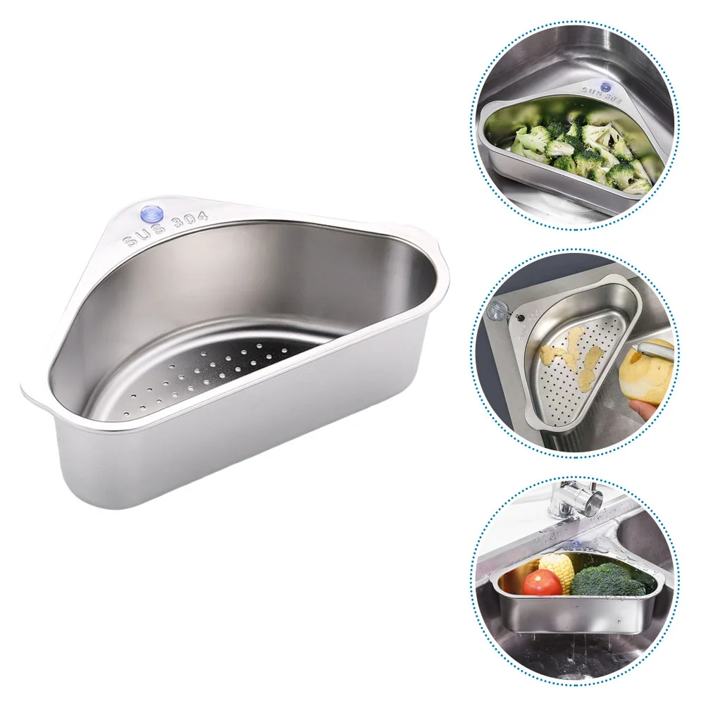 

1Pc Triangle Fruit Basket Stainless Steel Vegetable Basket Drain Basket (Silver)