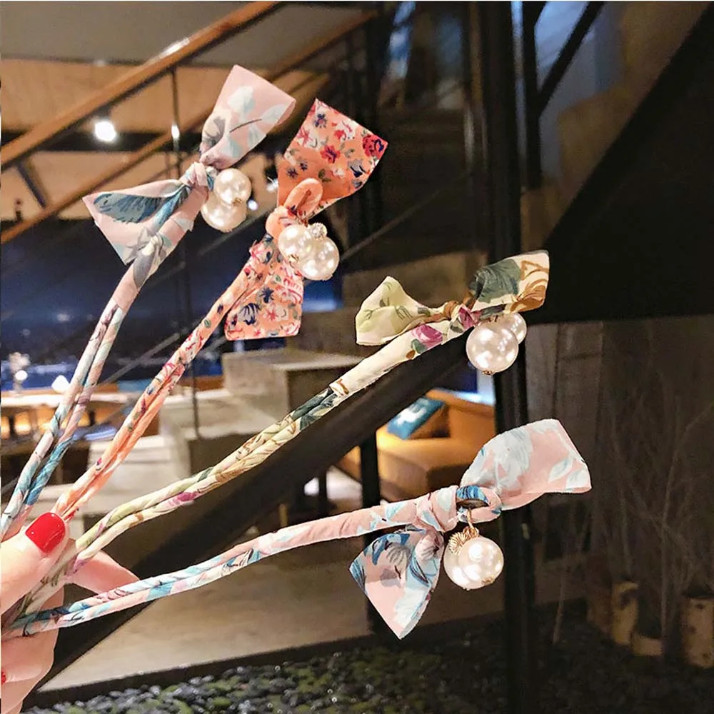 Женская повязка на голову элегантная с большим жемчугом и бантом в виде цветка |