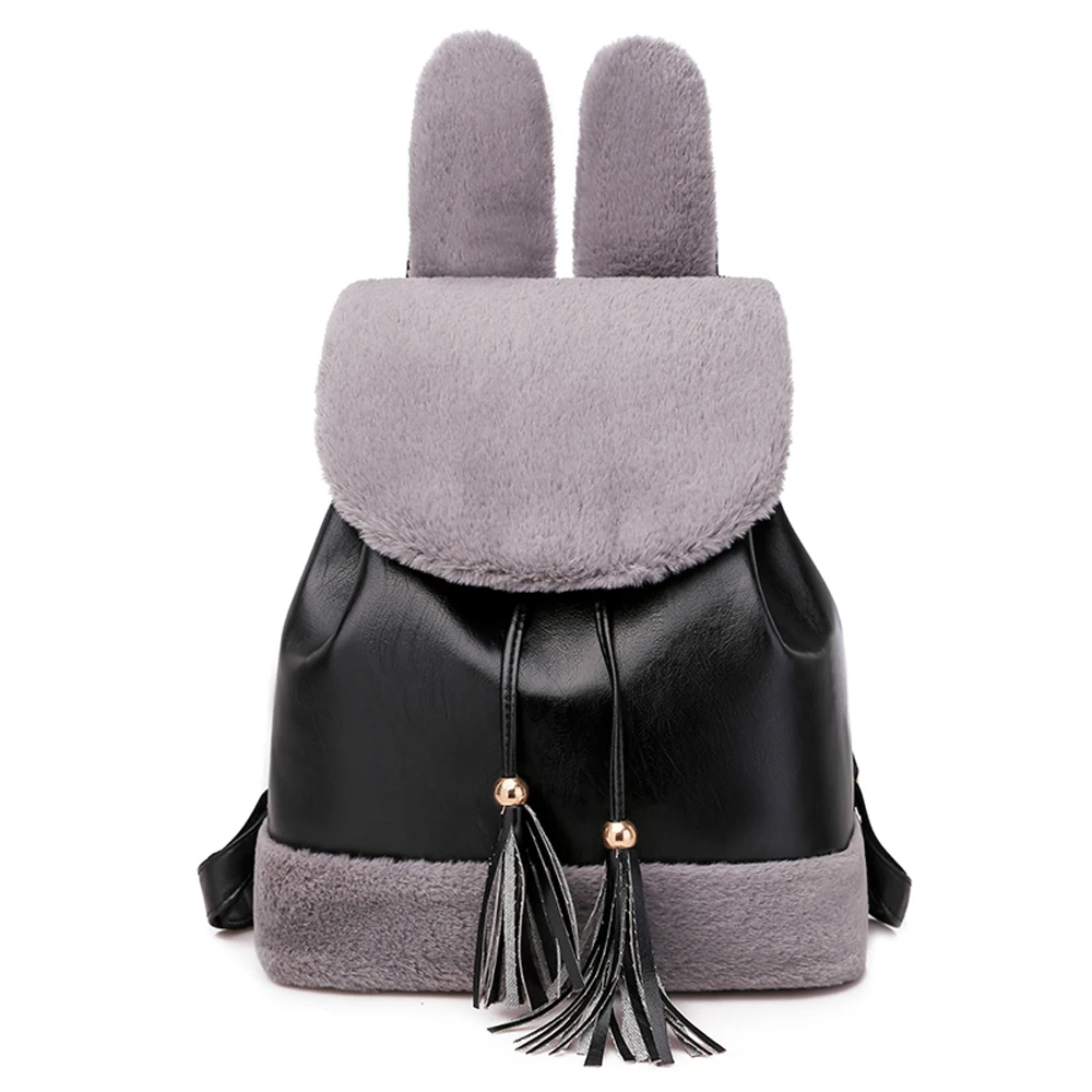 Пушистый рюкзак с заячьими ушками милая сумка на плечо для девочек мини пушистый