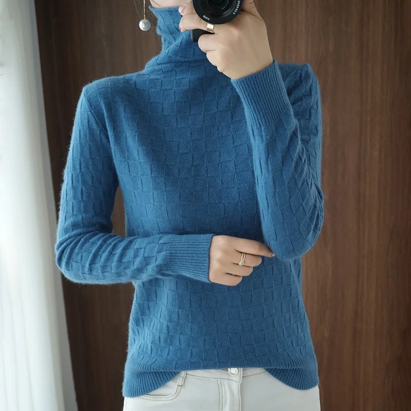 2020 autumn and winter new pile collar cashmere sweater women loose turtleneck sweater square knit sweater inner base