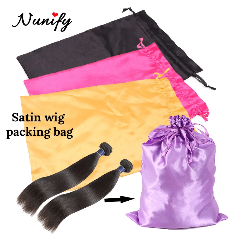 Wholesale 5Pcs/Lot Blank Satin Wig Storage Bags For Hair Bundles Wigs Wig Packing Bag Can Custom Logo Normal Size 25*35Cm