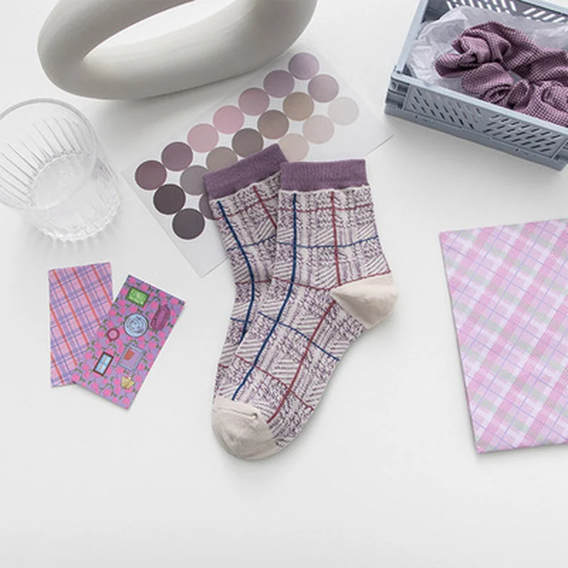 5 Pairs Women's Socks Set Cotton Violet Series Sweet High Quality Harajuku Kawaii Lolita Girl Cute Pretty Gift Ruffles Socks