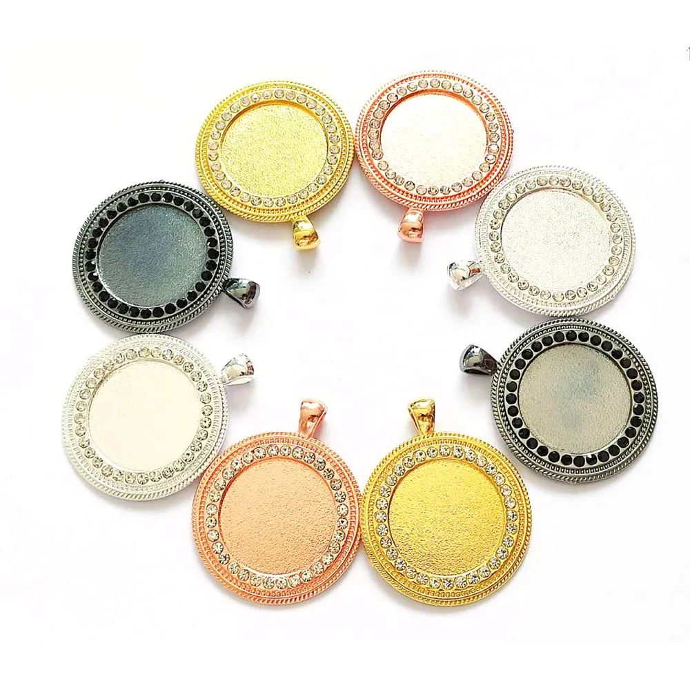 

50pcs Round Tray in 25MM Rhinestone Charms for Women DIY Necklace Crafts T048