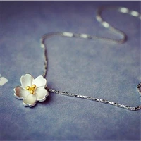 cherry blossoms pendant silver color chain necklace women jewellery gifts