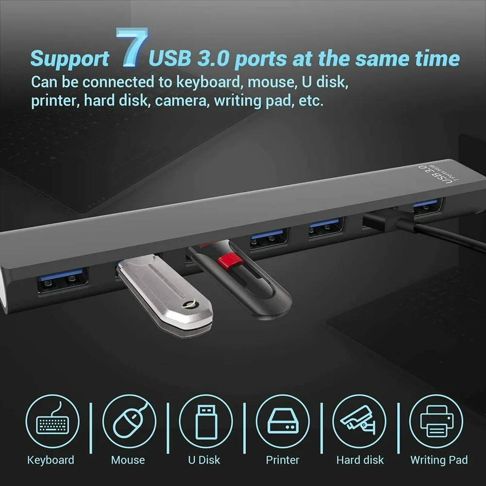 Multi USB 3 0 Hub 7-портовый высокоскоростной 5 Гбит/с тонкий компактный