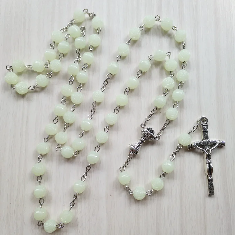 Светящиеся в темноте розовые четки ожерелье Христианская Католическая мать