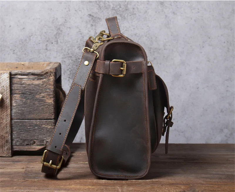 Simple retro men's genuine leather briefcase top layer cowhide messenger bag crazy horse leather large capacity shoulder bag