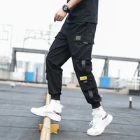 mens side pockets cargo harem pants 2021 ribbons black hip hop casual male joggers trousers fashion casual streetwear pants
