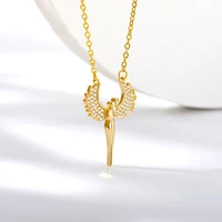 rxsmll zircon angel wing necklaces for women fashion gold sliver color stainless steel neck chain female jewelry wedding gift
