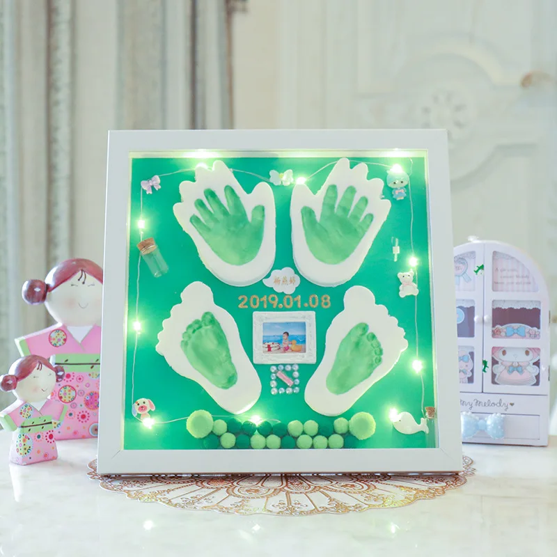 Green-Lamp(big) Моделирующая глина, ручная Лапка, сделай сам, детская фоторамка, светодиодный светильник, слизи, ручная печать, следы, цветная глина, сувенир для новорожденных, пластилин - Цвет: Green-Lamp(big)