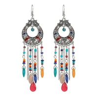 boho colorful beads chain tassel drop dangle long earrings for women handmade geometric enamel bohemian vintage earrings jewelry