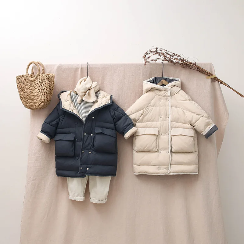 Пуховик на белом утином пуху для девочек и мальчиков Детский пуховик с капюшоном