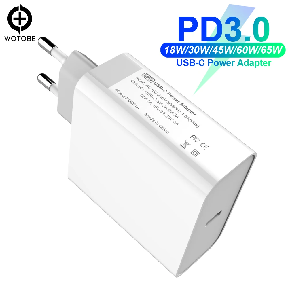 TYPE C USB адаптер питания 18 Вт 30 45 60 65 QC3.0 PD зарядное устройство для ноутбуков xiaomi MacBook