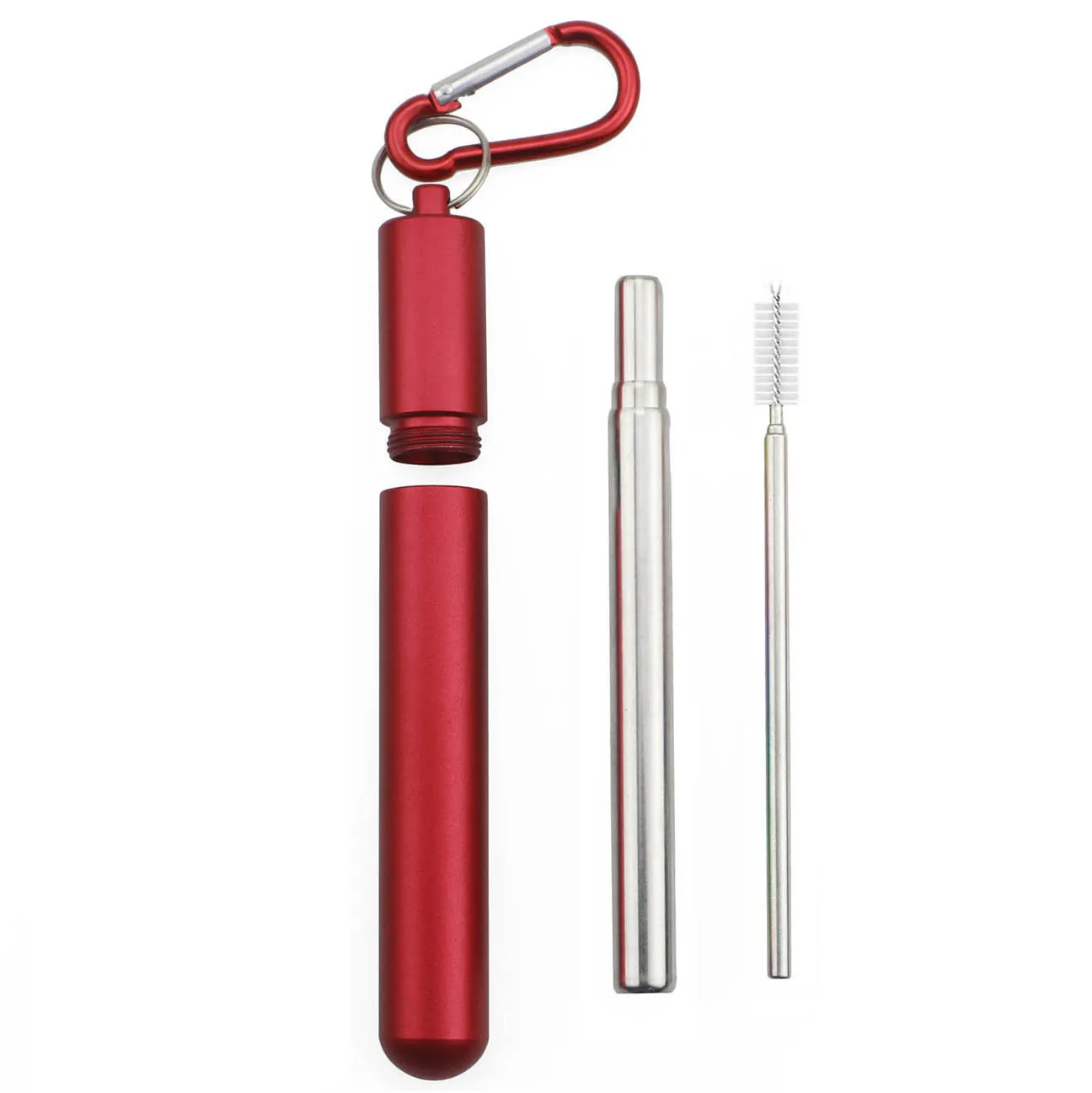 silver red Складная телескопическая металлическая соломинка из нержавеющей стали 304, портативная соломинка для питья, для путешествий, кемпинга, многоразовая соломинка с чистящей щеткой - Цвет: silver red