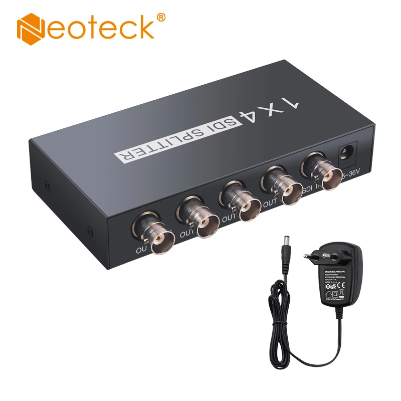 

Neoteck SDI Splitter 1x4 1 in to 4 Out Supports SD/HD/3G-SDI Repeater Extender with Power Adapter SDI Splitter