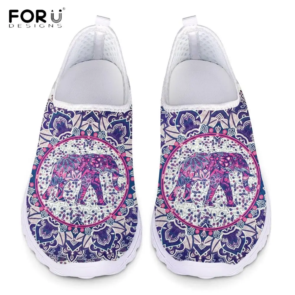 

FORUDESIGNS Bohemian Mandala Elephant Floral Printed Women Slip On Sneakers Casual Summer Beach Shoes Breath Flats Ladies Shoes