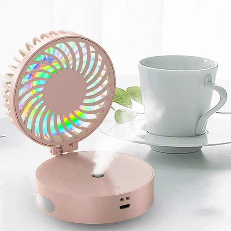 

Summer Mini Handheld Folding Fan USB Humidifier with Colorful LED