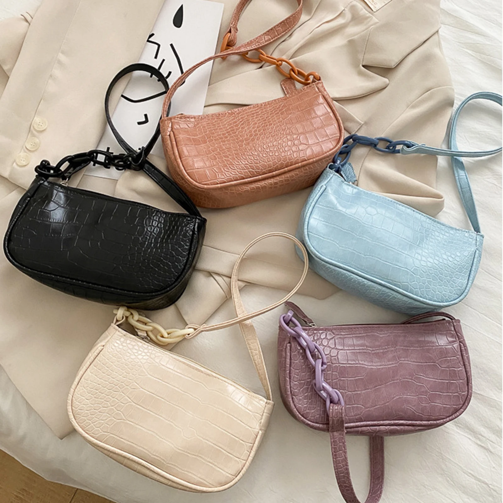 

Retro Small Shoulder Bags For Women Candy Color Chain Handbags PU Leather Crossbody Vintage Handle Bag Female Bags Clutch