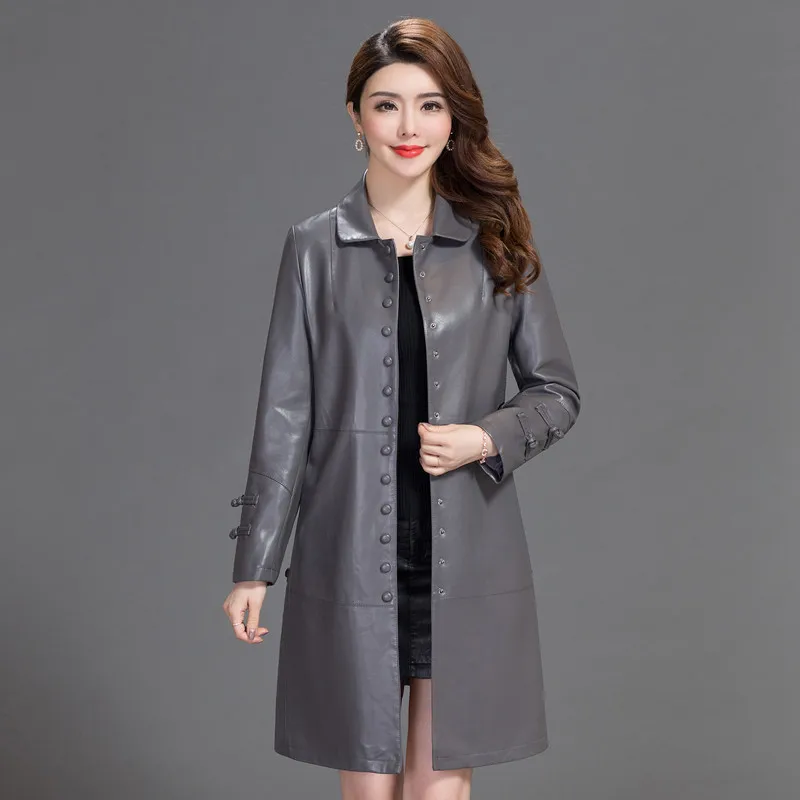 

Женская Элегантная удобная длинная куртка из искусственной кожи новинка Женский Ретро Кожаный Тренч пальто с цветочным принтом женская то...