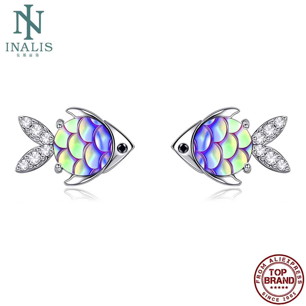 

INALIS 925 Sterling Silver Stud Earrings Multicolor Resin Cute Fish Earring For Women Dancing Party Fine Jewelry Wholesale