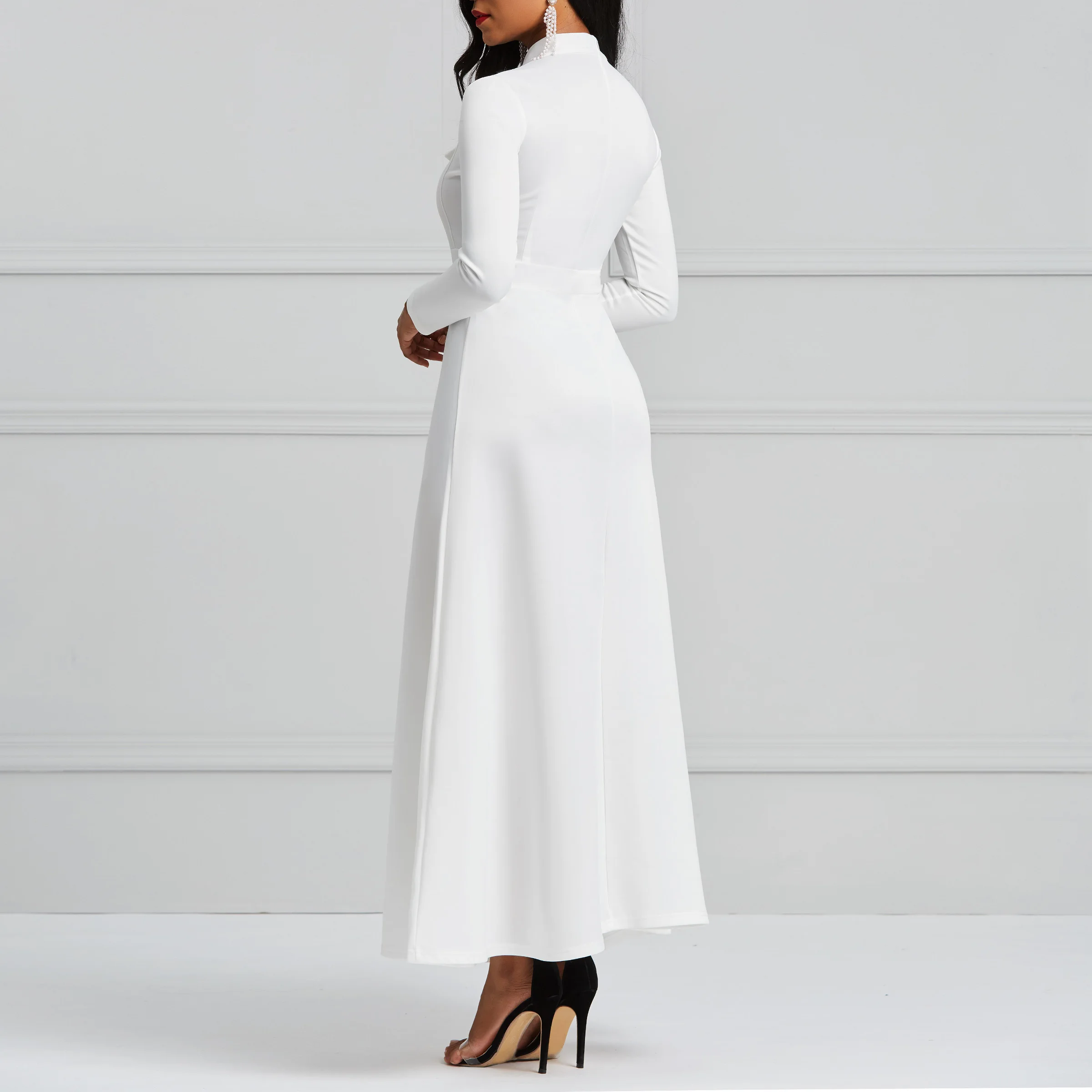 Vestido de fiesta largo minimalista para mujer, blanco, elegante, de oficina, Vintage, de noche, Formal, de talla grande, 2021