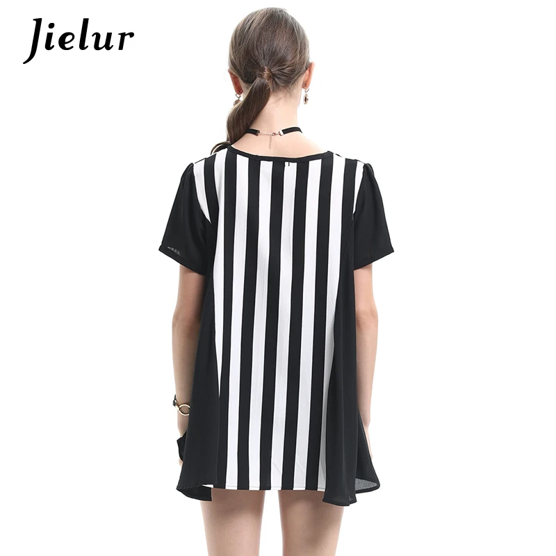 Jielur новые летние размера плюс L-4XL свободные футболки в Вертикальную Полоску для