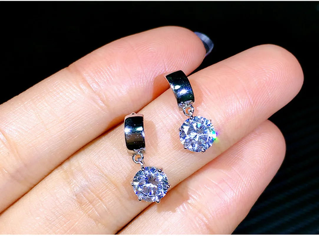 

Female Luxury Crystal Zircon Stud Earrings Vintage 925 Silver Jewelry Double Earrings For Women Gifts For Women