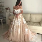 Женское ТРАПЕЦИЕВИДНОЕ свадебное платье, официальное платье из тюля цвета слоновой кости с 3D аппликацией и открытыми плечами, цвет шампанского, 2021