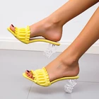 Сланцы женские на высоком каблуке, роскошные дизайнерские сандалии с плиссировкой, туфли-лодочки, белые желтые, 2021