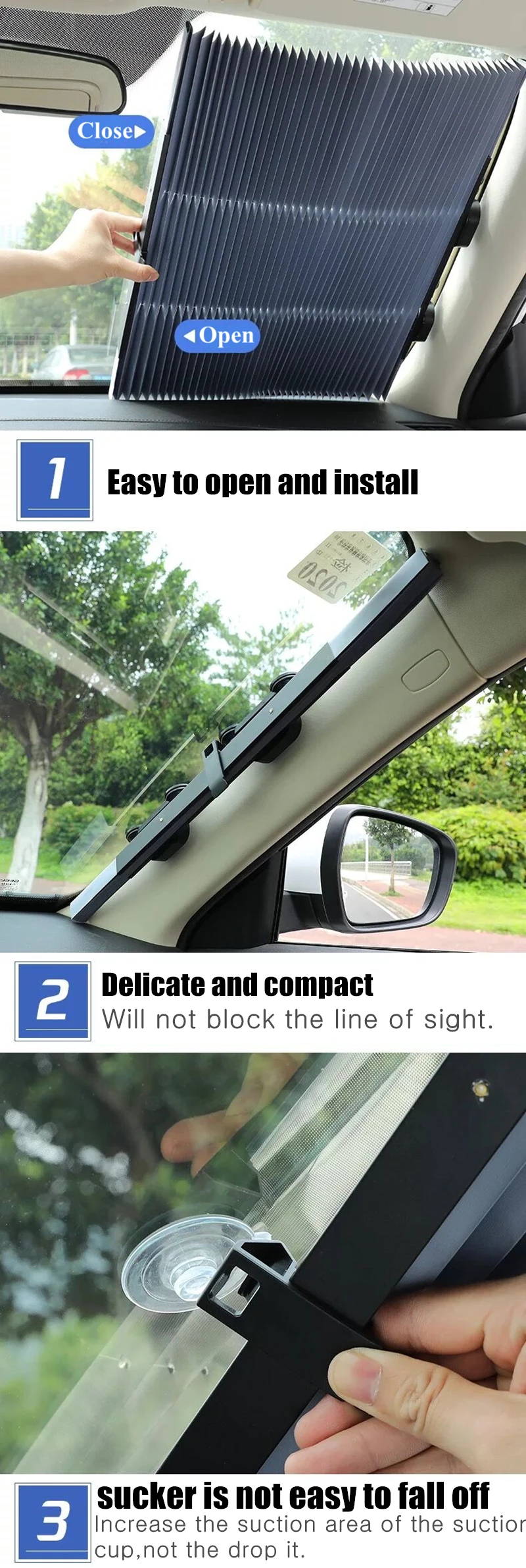 Carcardo Retractable Car Sunshade Car Window Shade Windshield Sunshade Car Front Window Sunshade Car Sun Shades For Windshield