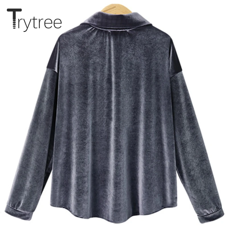 Женская однобортная блузка Ttytree однотонная серая Повседневная Свободная