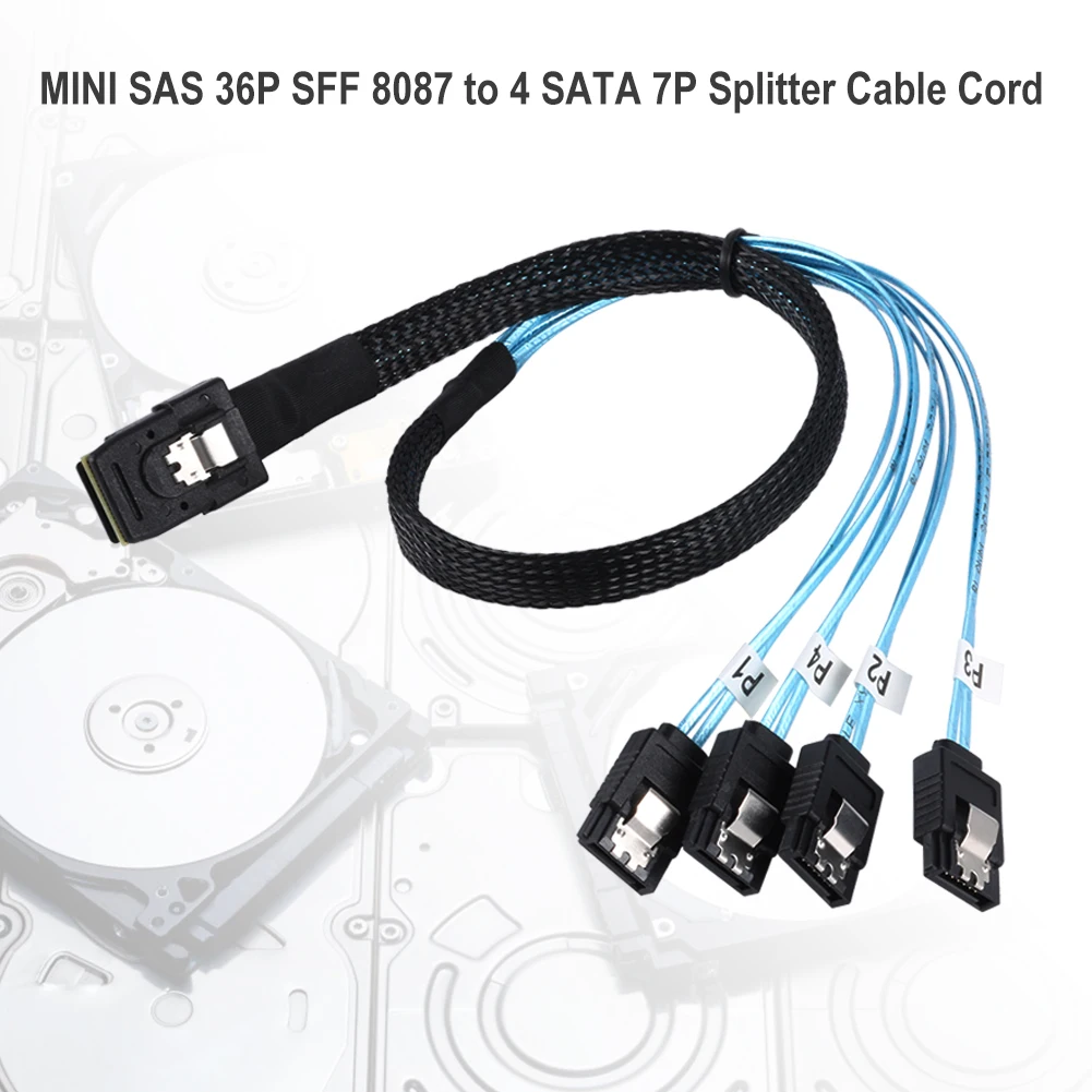 SAS SATA Cable Mini-SAS SFF-8087 to 4 Mini 4i SFF8087 36P To 7P 12Gbps 50cm Hard Drive Data | Компьютеры и офис
