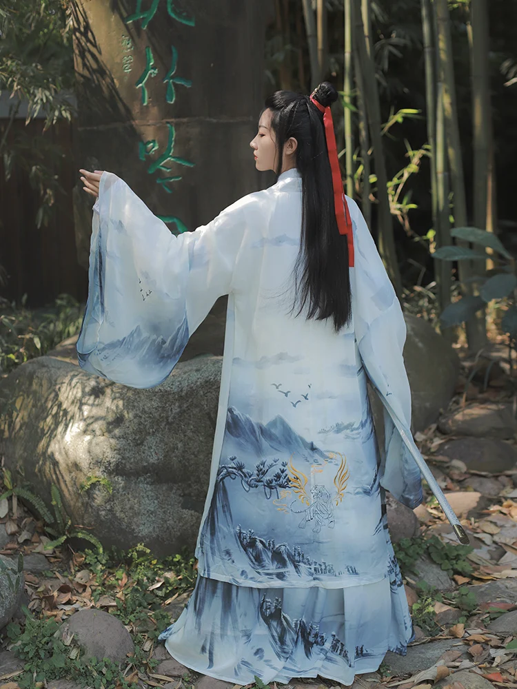 Hanfu Женский китайский традиционный костюм классический династии Цзинь из трех