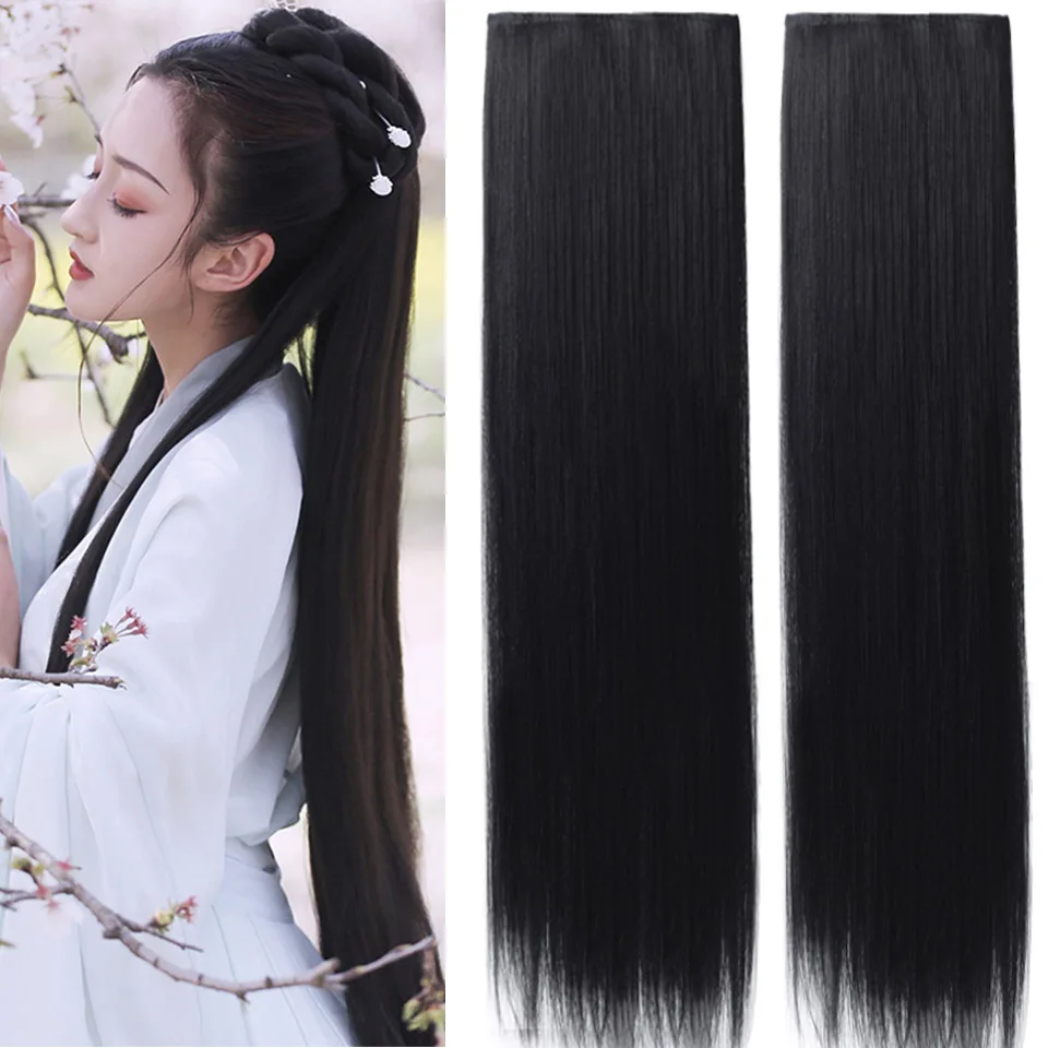

HOUYAN HOUYAN wig female corn beard straight hair extension black half headdress, one piece of hair extension black is natural a