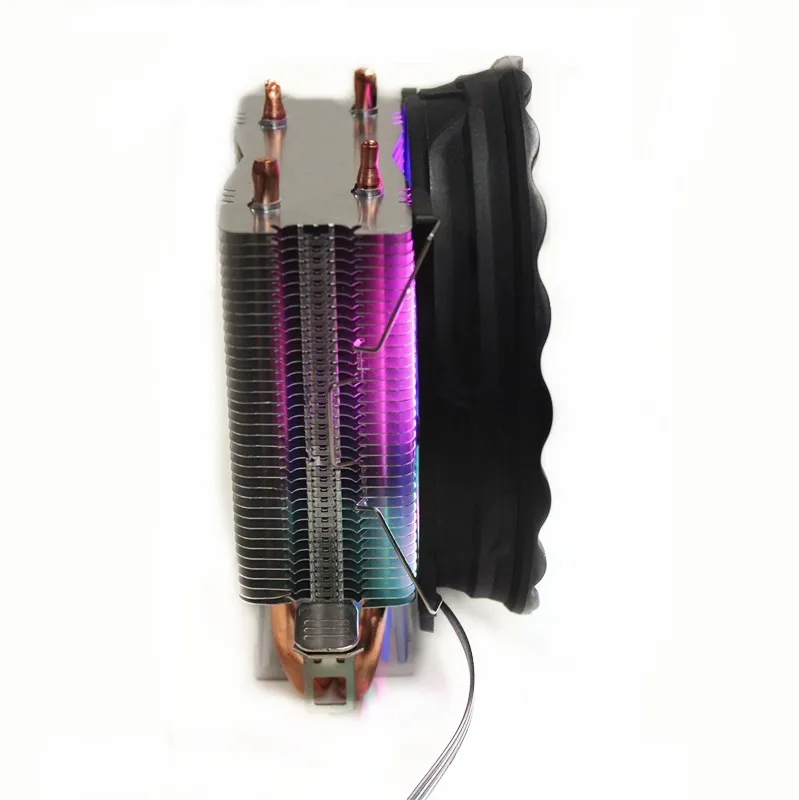 Цветная(RGB) светодиодный Процессор охлаждающий вентилятор 2 тепловым стержнем Heat pipe охладитель 12V 120 мм охлаждающий вентилятор радиатора для Intel LAG 1150 1155 1156 775 1366 для AMD