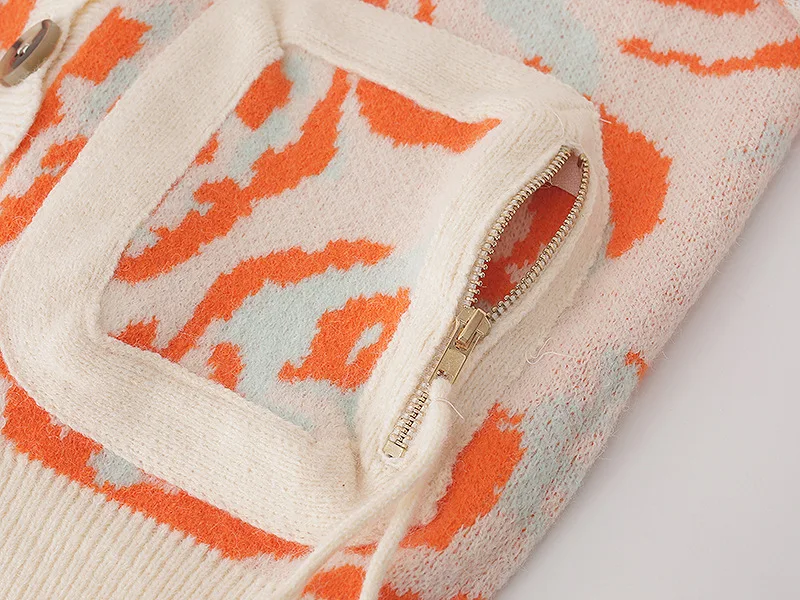 

Autumn Embroidered Deep V-neck Sweater Women Single-Breasted Knitted Long Sleeve Euramerican Pockets Cardigan Elegant Female Top