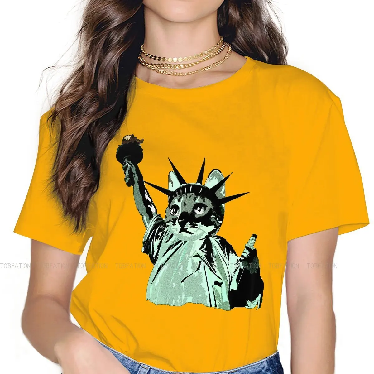 

The Cat Newest TShirts Statue of Liberty Cultural Architecture Woman Graphic Fabric Tops T Shirt O Neck 4XL