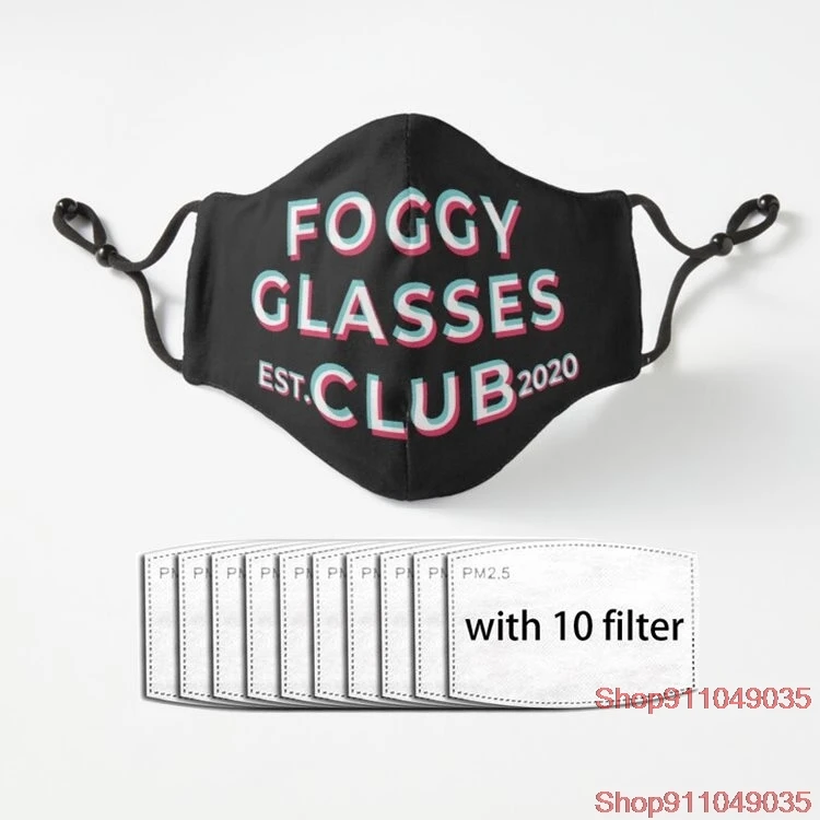 

Foggy Glasses Club EST 2020 Adult Facial Mask Dust Reusable Luxury Polyester Face Mouth Mask With Filter