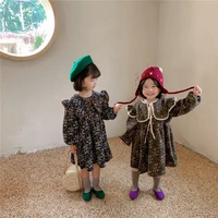 2021 vintage girls floral dresses french autumn childrens clothing kids long sleeves one piece korea flower dress 2 to 7 years