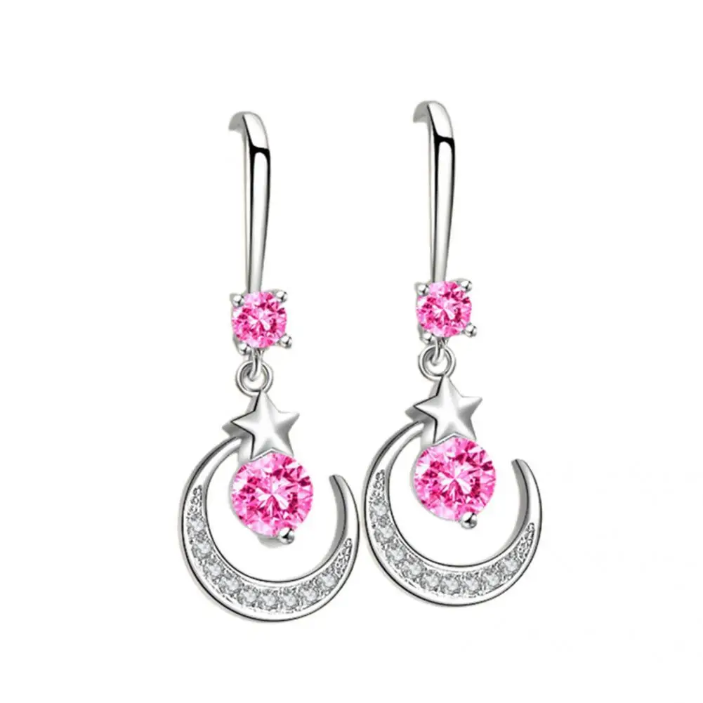 

Stylish Dangle Earrings Moon Star Wear-resistant Elegant Shining Drop Earrings Party Earrings Women Earrings 1 Pair