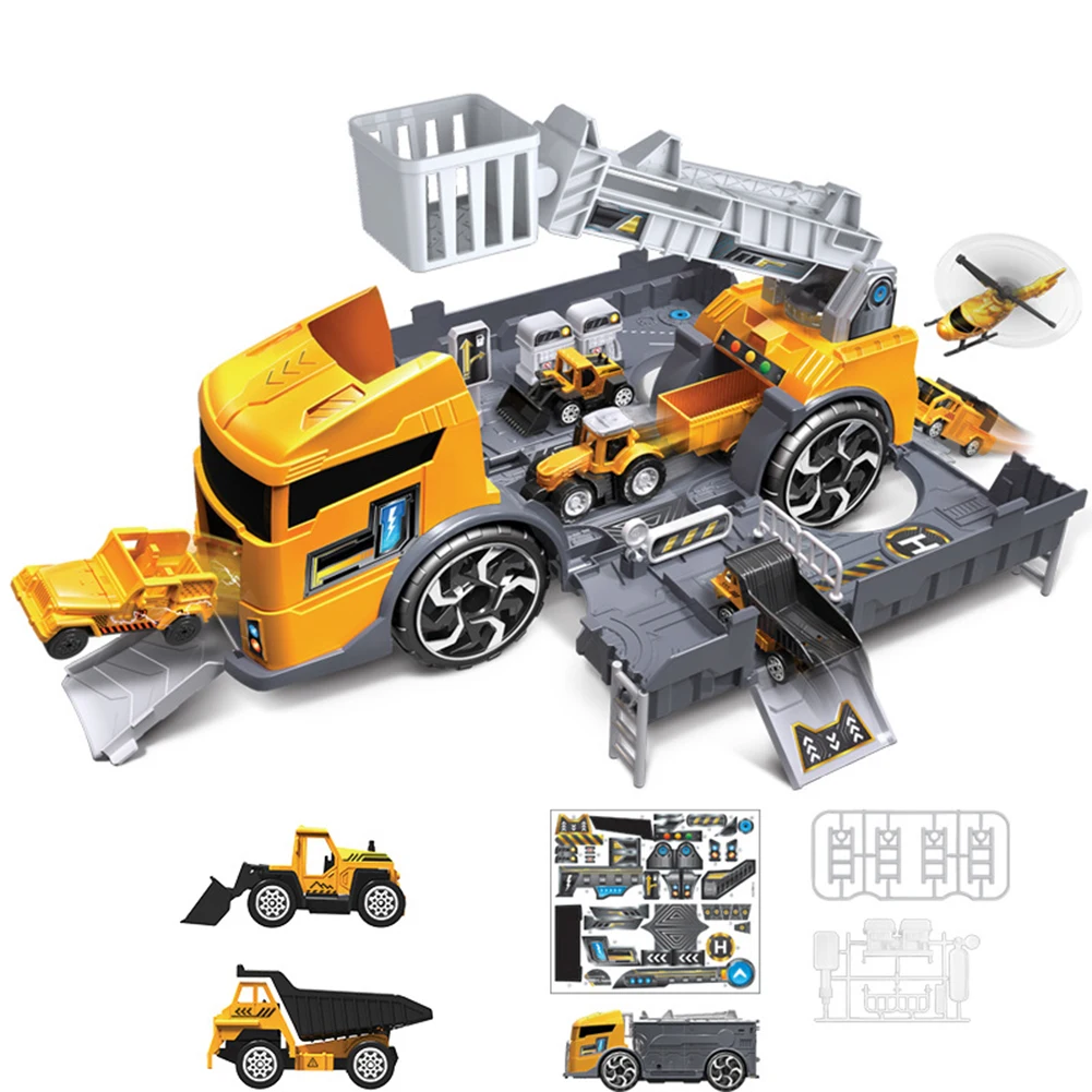 

Kids Car Toy Building Block Car Carrier Truck Vehicle Construction Bricks Parking Lot Car Transport Playset With 2 Cars For Boys