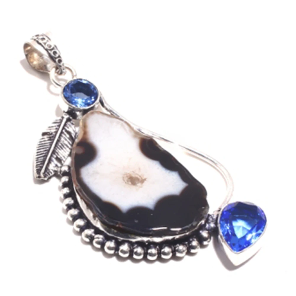 

Genuine Solar Quartz + Blue Topaz Silver Overlay over Copper , Hand made Women Jewelry gift , P8430