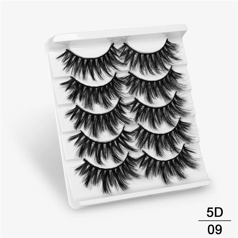 5D09 SEXYSHEEP, 5 пар, 20-25 мм, 3D накладные ресницы из искусственного меха норки, натуральные/толстые длинные ресницы для глаз, вытягивающие макияж, инструменты для наращивания красоты - Цвет: 5D09