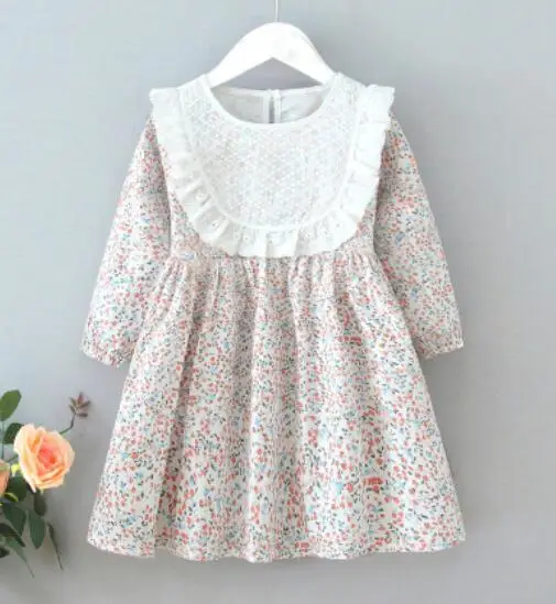 

Chidren Girl's Floral Casual Dress, Children's Elastic Cuff Round Collar Ruffled Skirt Garment for Kids 90-130